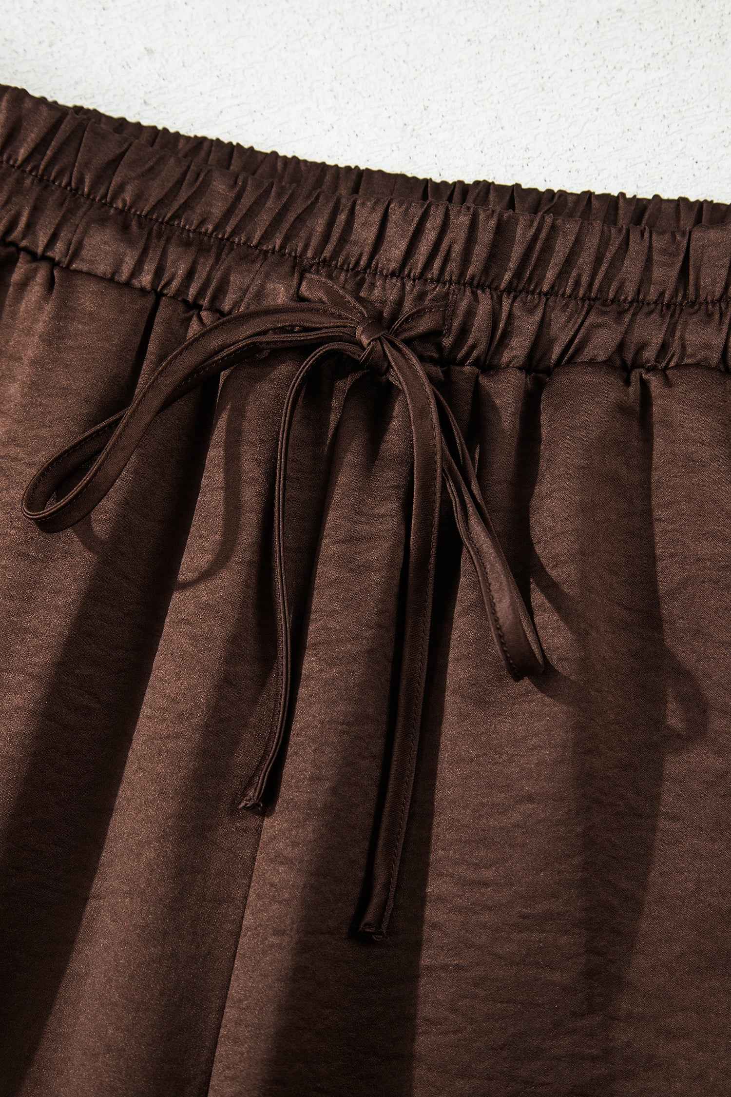 Dark Brown Braided V Neck Long Sleeve Loose Top and Drawstring High Waist Pants 2pcs Outfit 6b968d8469d4fdce