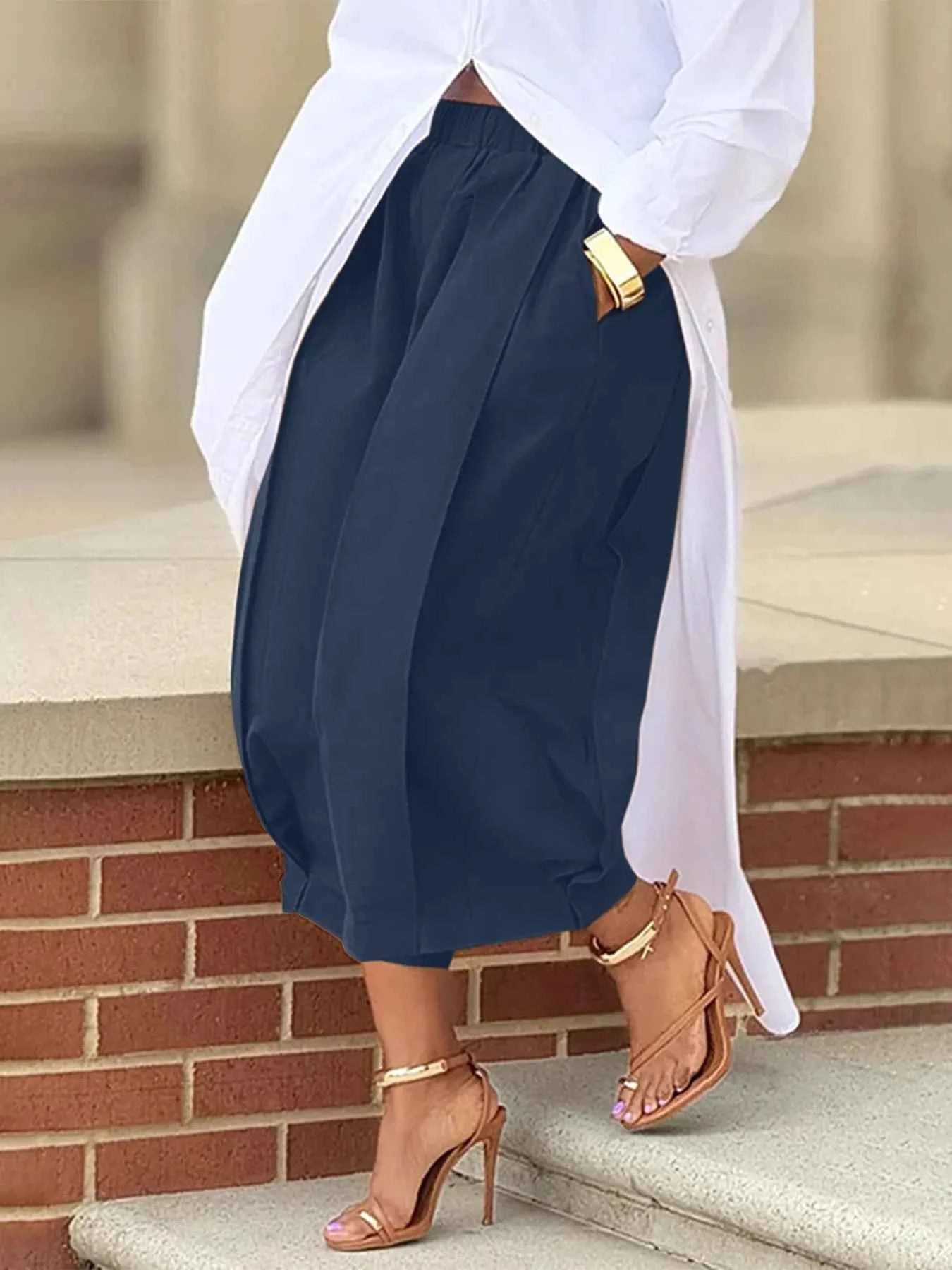 Plus Size Wide Leg Pleated Detail Cropped Pants Navy 6b9a245961264aa48aea4117b1c6a250-Max-Origin