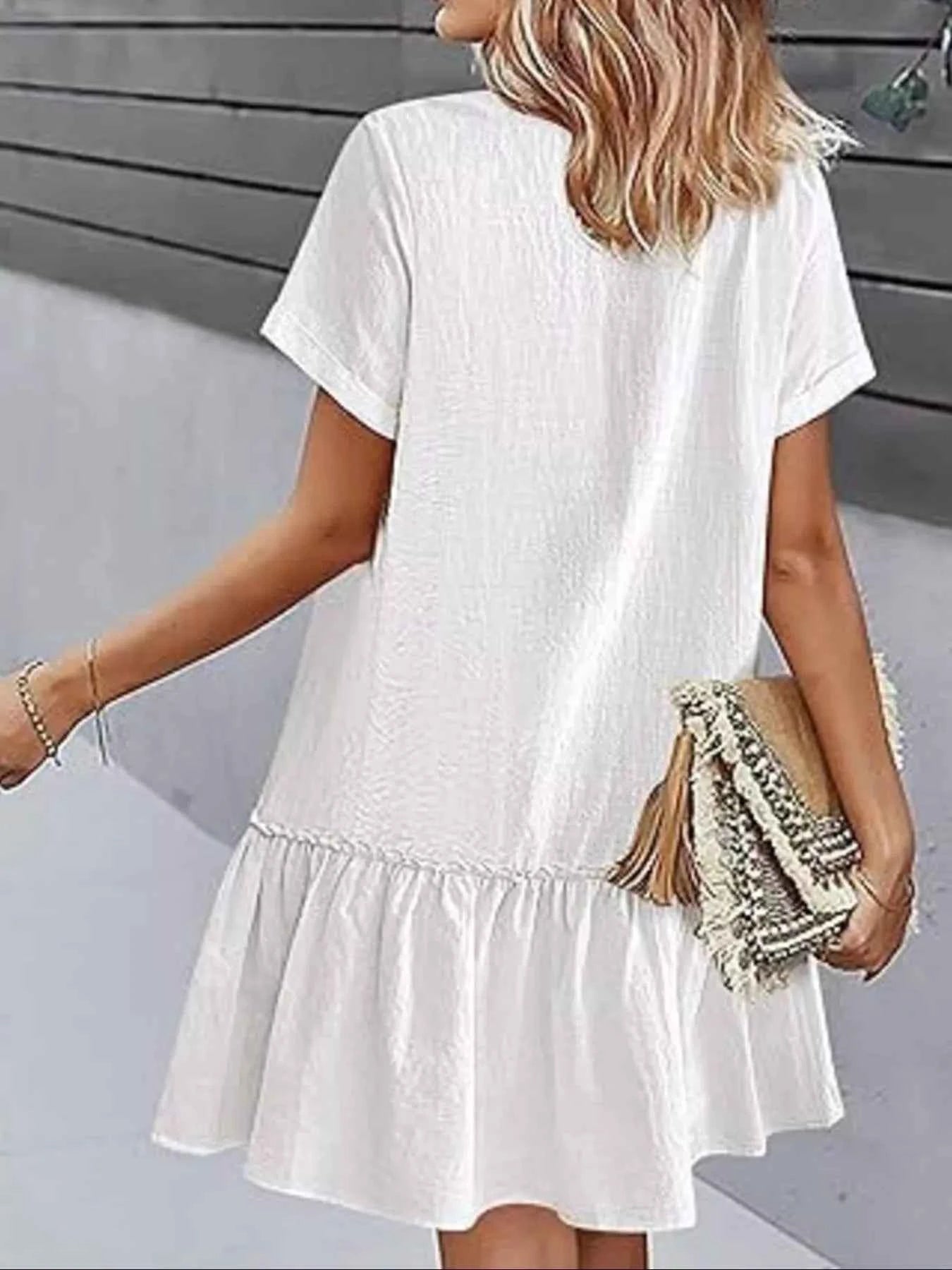 Full Size Button-Front Short Sleeve Tiered Dress Plus Size 6b9d7a4b-52e7-453e-b0c9-77568c18e65a-Max-Origin