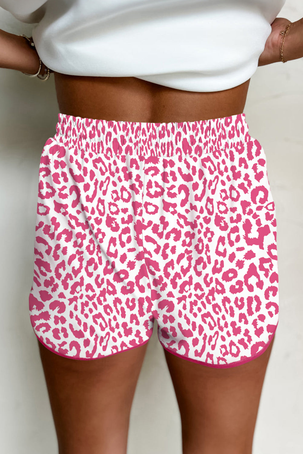 Blue Leopard Elastic Waist Lace up Contrast Trim Casual Shorts 6b9ffaef431f16a1