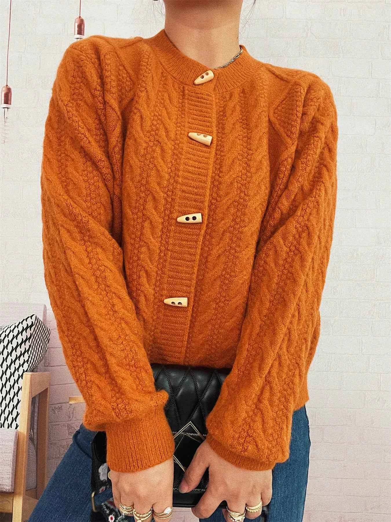 Cable Knit Button-Up Cardigan