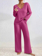 Ribbed Knit V-Neck Top and Pants Set Cerise 6ba4b8b3-c930-4fb4-ab51-6c758bf7dfa5-Max-Origin