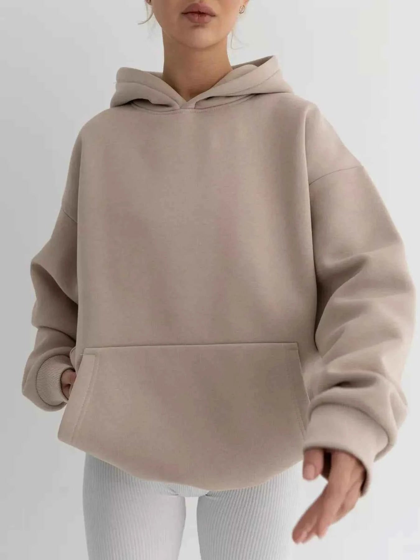 Kangaroo Pocket Long Sleeve Hoodie Dust Storm 6ba60de3-a680-446d-b97b-985bd0b2332c-Max-Origin