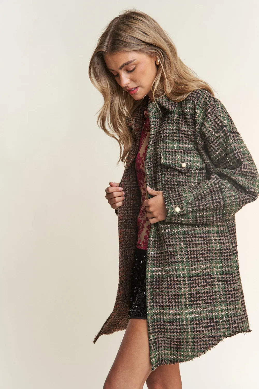 J.NNA Snap Down Tweed Plaid Contrast Longline Shacket 6ba87b41-c515-4747-859e-8a3775db9050-Max