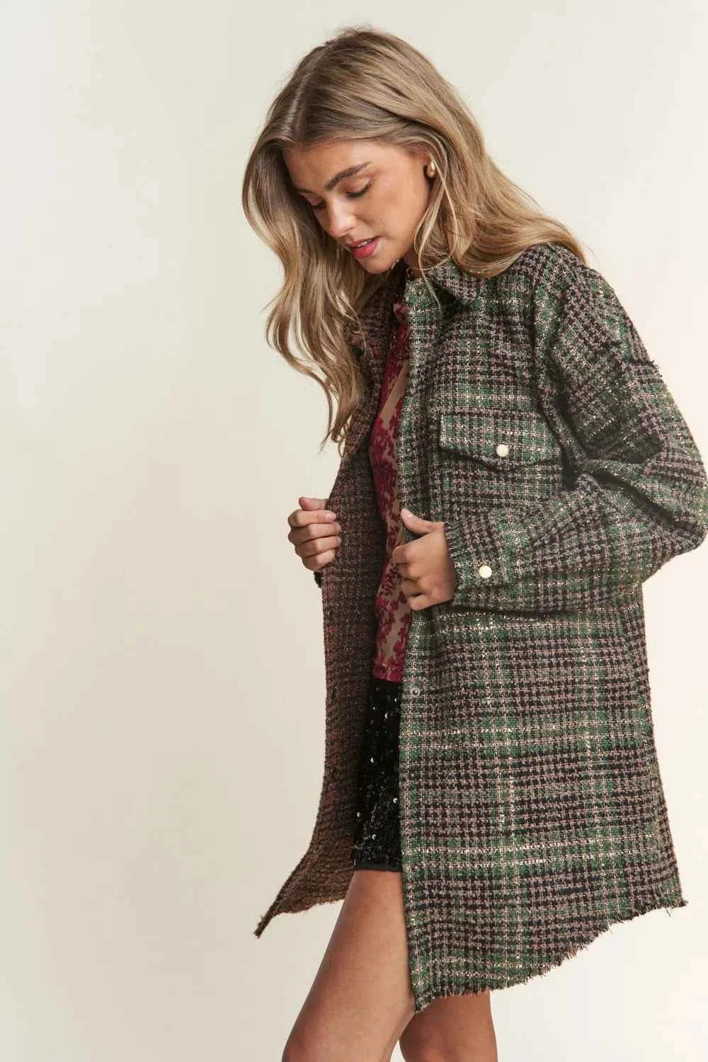 J.NNA Snap Down Tweed Plaid Contrast Longline Shacket 6ba87b41-c515-4747-859e-8a3775db9050-Max