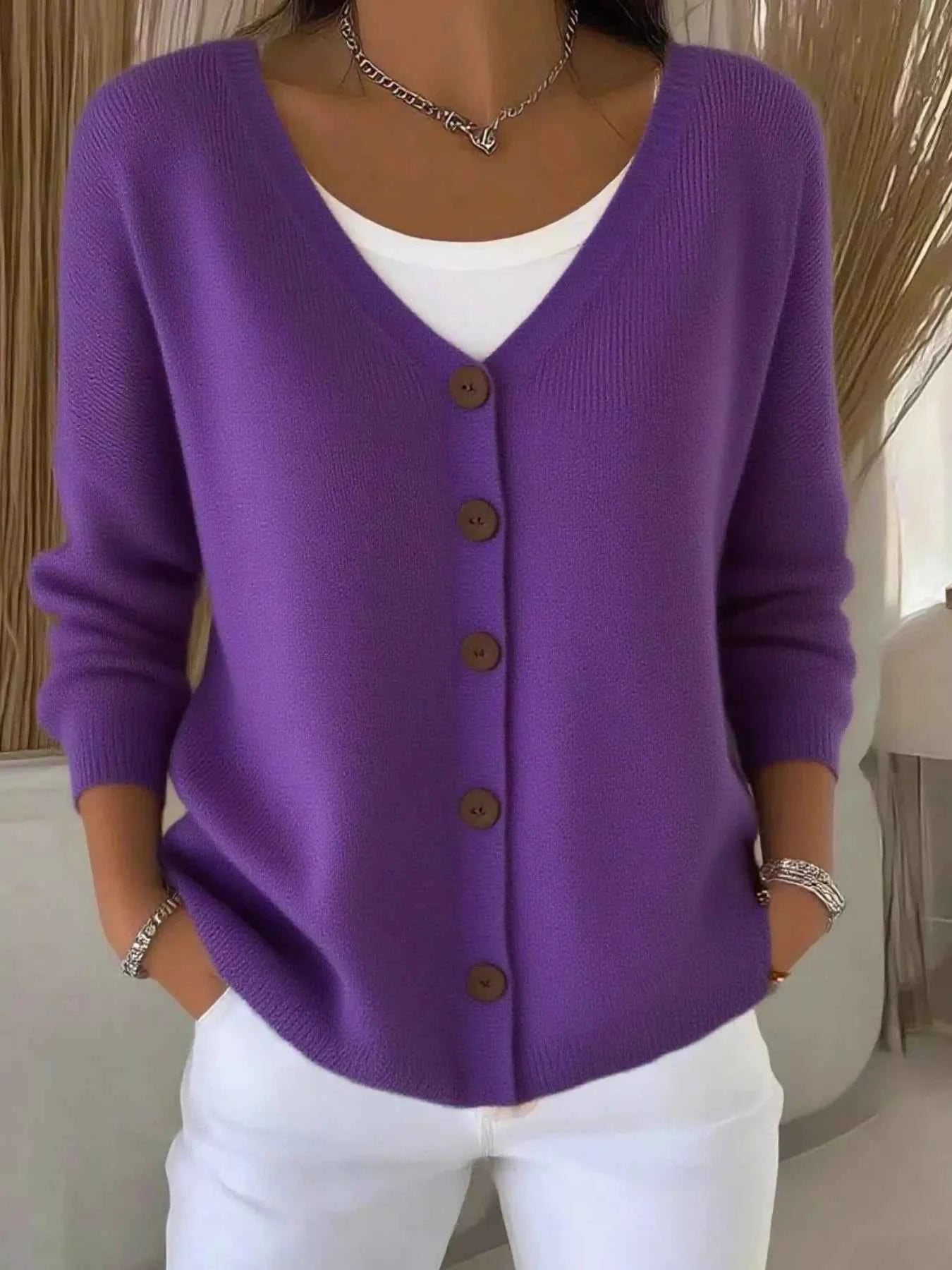 Full Size Button-Front V-Neck Cardigan Plus Size Purple 6bb15e0a-d978-41ff-9c5e-d7e2f2684015-Max-Origin