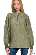 Zenana Ribbed Two Tone Half Zip Sweater DK OLIVE 6bb1b324edc24f83b82b19282a123b1f-Max-Origin
