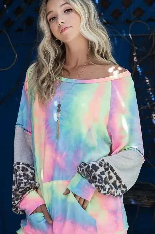 BiBi Tie Dye French Terry Sweatshirt with Contrast 6bb3e96c7bf6426caa81068c98772616-Max-Origin