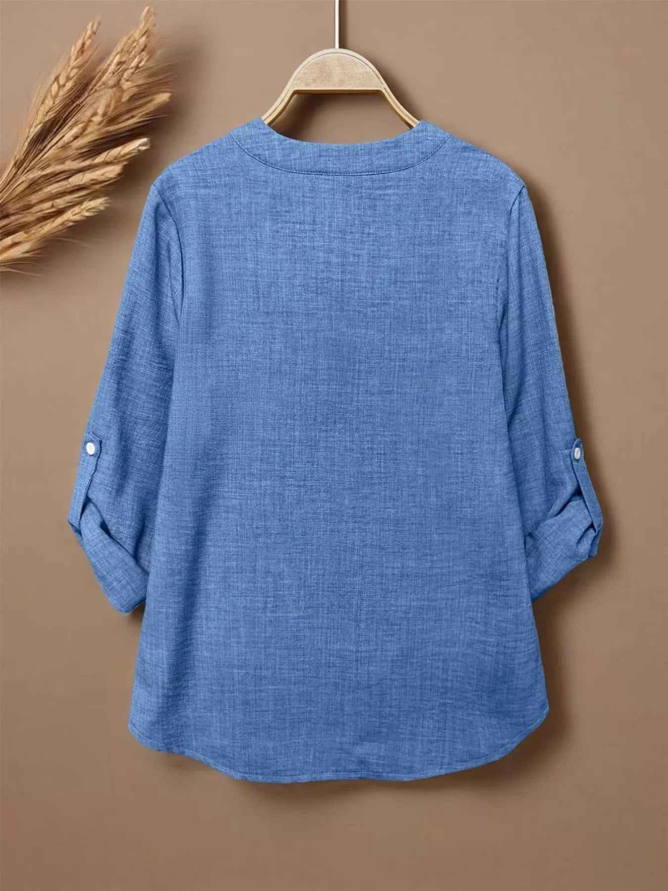 Casual Notched Roll-Up Sleeve Blouse 6bb750bb-4c8a-470f-89d0-16e4787d3c0b-Max-Origin