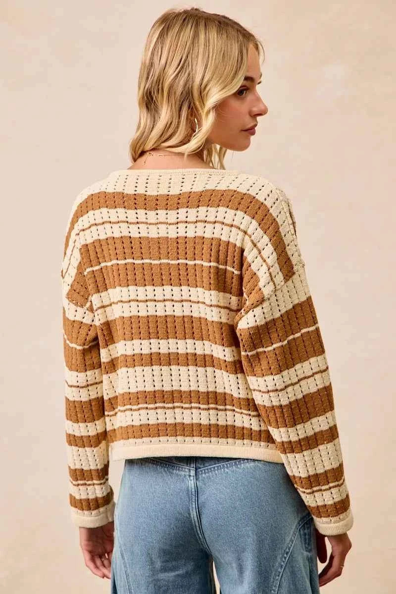 BiBi Striped Open Knit Sweater Top with Front Braided Detail 6bbc8375a2b14386b11503b3e12c6144-Max-Origin