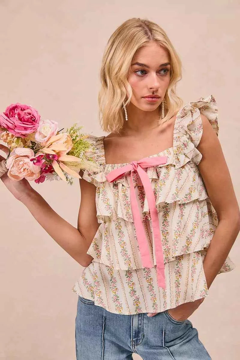 BiBi Floral Printed Woven Front Bow Tied Ruffled Square Neck Sleeveless Top 6bbca98573c04cc4b34d3c9c1dd07759-Max-Origin