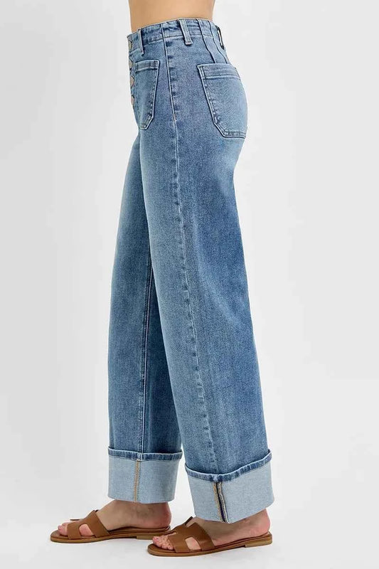 High Rise Ankle Wide Button Patch Pocket Cuffed Jeans 6bbf7d02c4354adf984cc437711a2266-Max-Origin