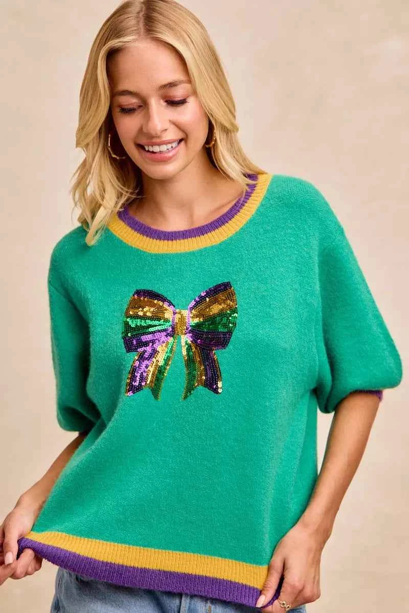 BiBi Mardi Gras Sequin Ribbon Patched Sweater 6bc3589f5aca4f0eb1daadfc867cf96f-Max-Origin