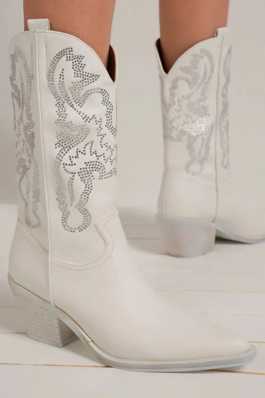 Beast Fashion Rhinestone Detail Point Toe Boots 6bc749dc-a1b2-4d5c-8433-377f94d4f614-Max