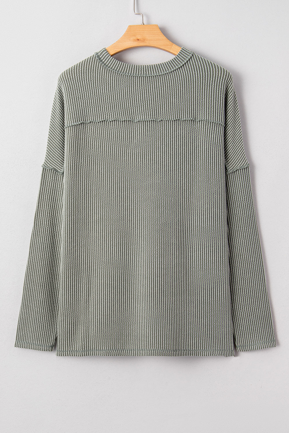 Green Bay Twisted Rib Exposed Seam Detail Long Sleeve Loose Top 6bc7b60169548652