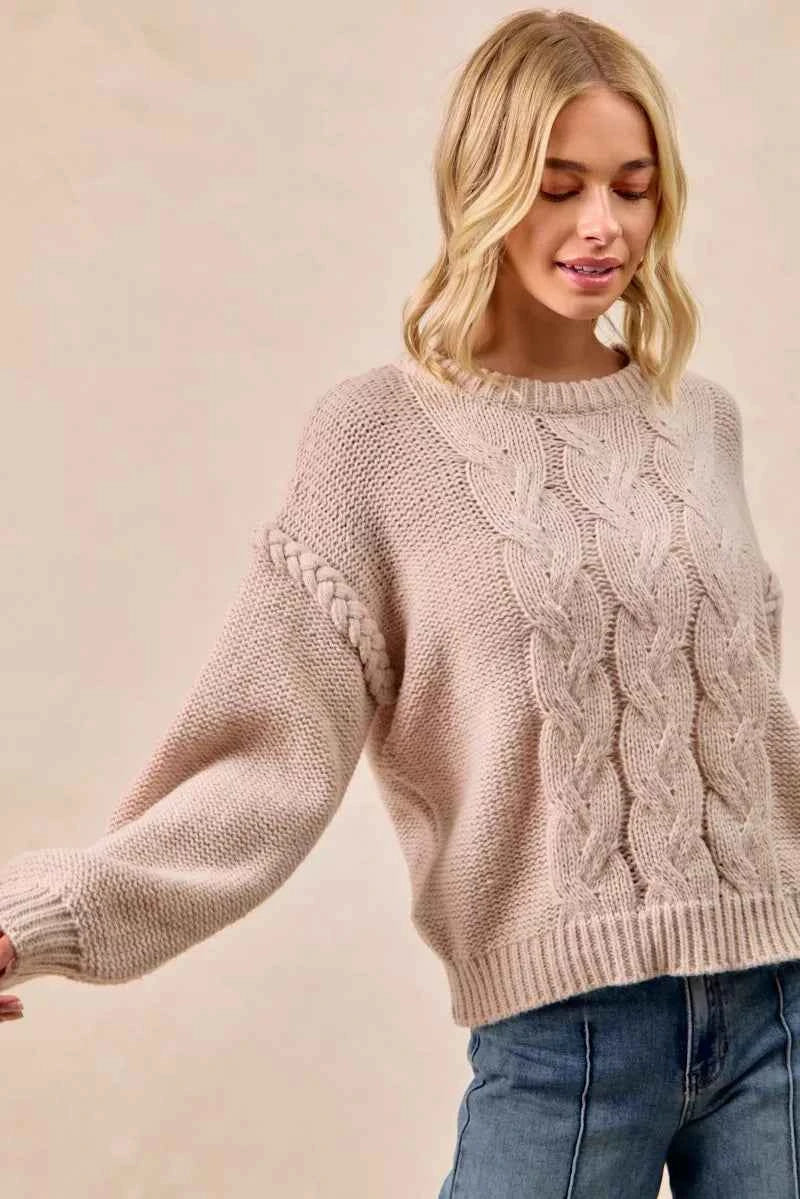 BiBi Cable Knit Sweater with Shoulder Braid Detail 6bc95640c824407697f1085023f580b1-Max-Origin