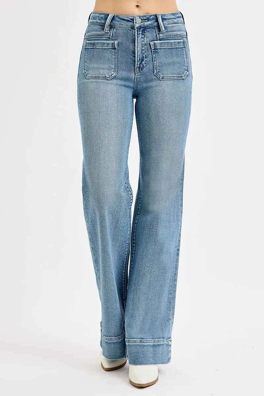 Full Size High Rise Wide Flare Patch Pocket Jeans Plus Size 6bc97081e6df468bab90c253c17f3b33-Max-Origin