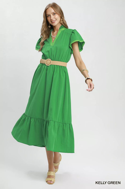 Contrast Trim Midi Dress with Tiered Ruffle Hem 6bce2402-b227-4070-a2a0-0aba67f38d4d-Max-Origin