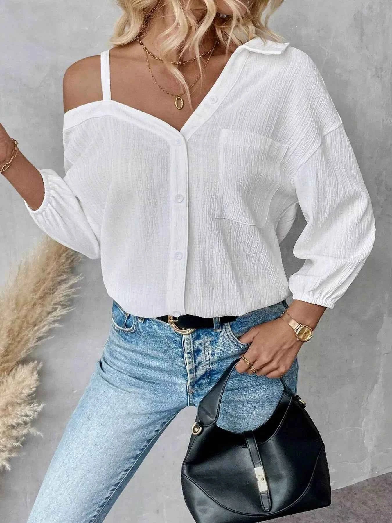 Asymmetrical Cold Shoulder Shirt White 6bcede6dd70942daa5b879b6a0d613f4-Max-Origin