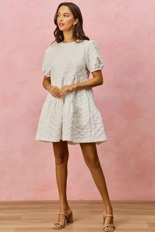 Floral Jacquard Diagnol Tiered Short Mini Dress 6bd1be1ada7a42ad829ba90c0c1880ae-Max-Origin