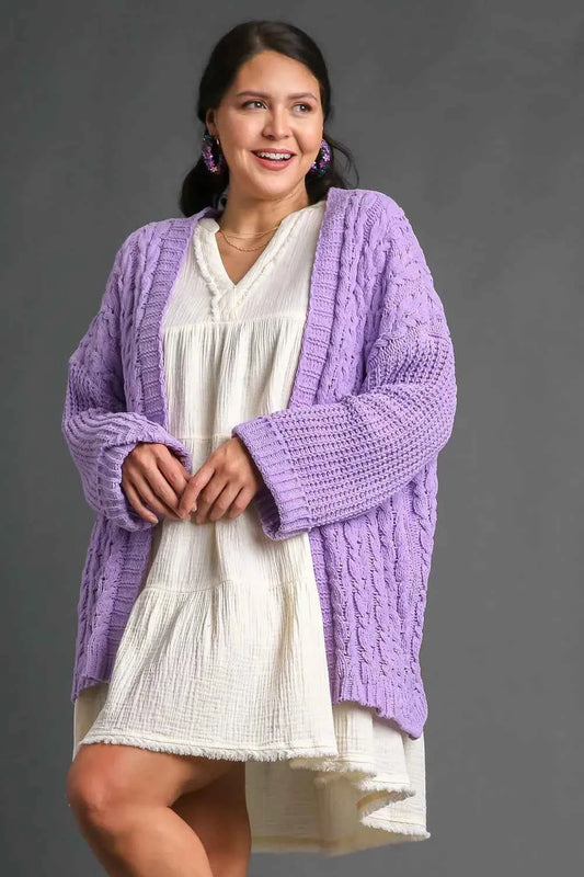 Full Size Cable Knit Open Front Long Sleeve Cardigan 6bd2a259-d442-4330-aaba-47b03d5594ea-Max