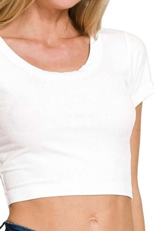Ribbed Scoop Neck Crop Short Sleeve Top 6bdfed11-5cba-4634-a70c-1a2440fb4ad9-Max-Origin