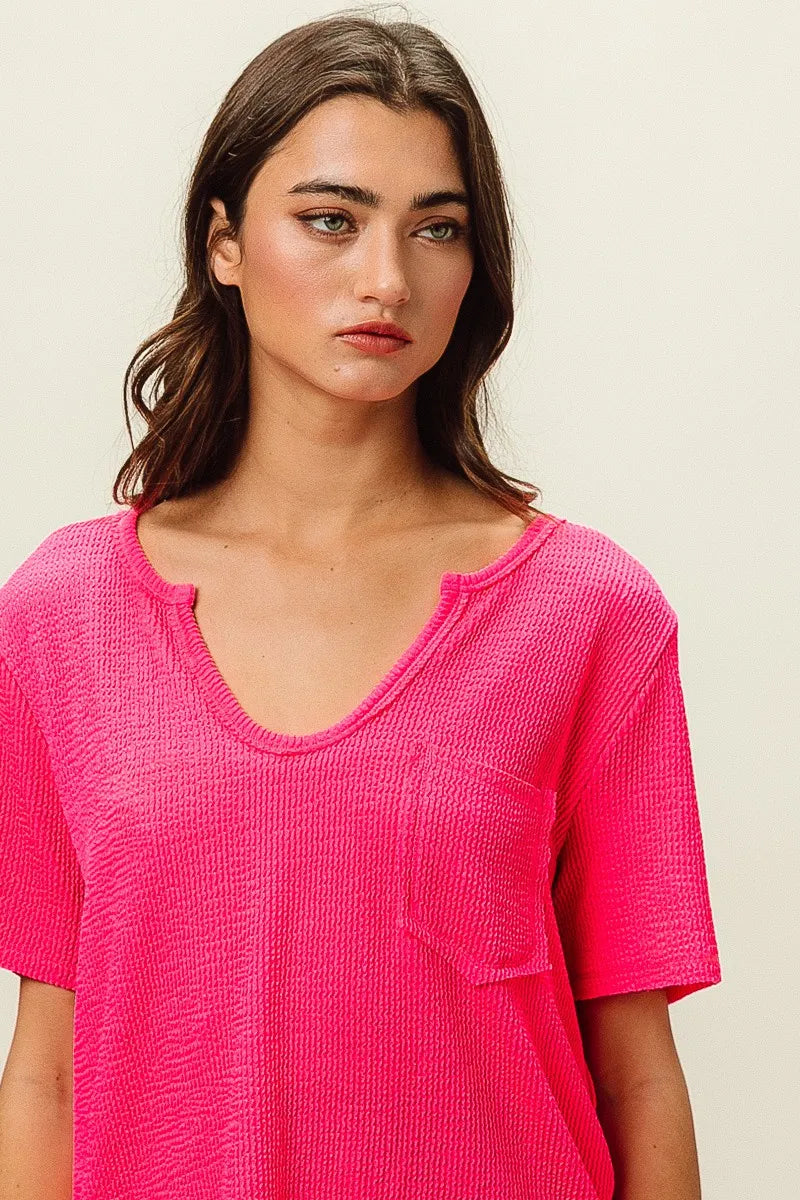 BiBi Waved Rib U Neck Top With Front Pocket FUCHSIA 6be9589cf9334945ab3d81a154815a5b-Max-Origin
