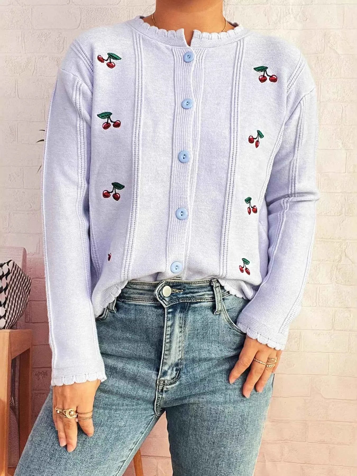 Cherry Embroidered Button Up Cardigan 6be96f01a60a4518a4e098736d500c31-Max-Origin