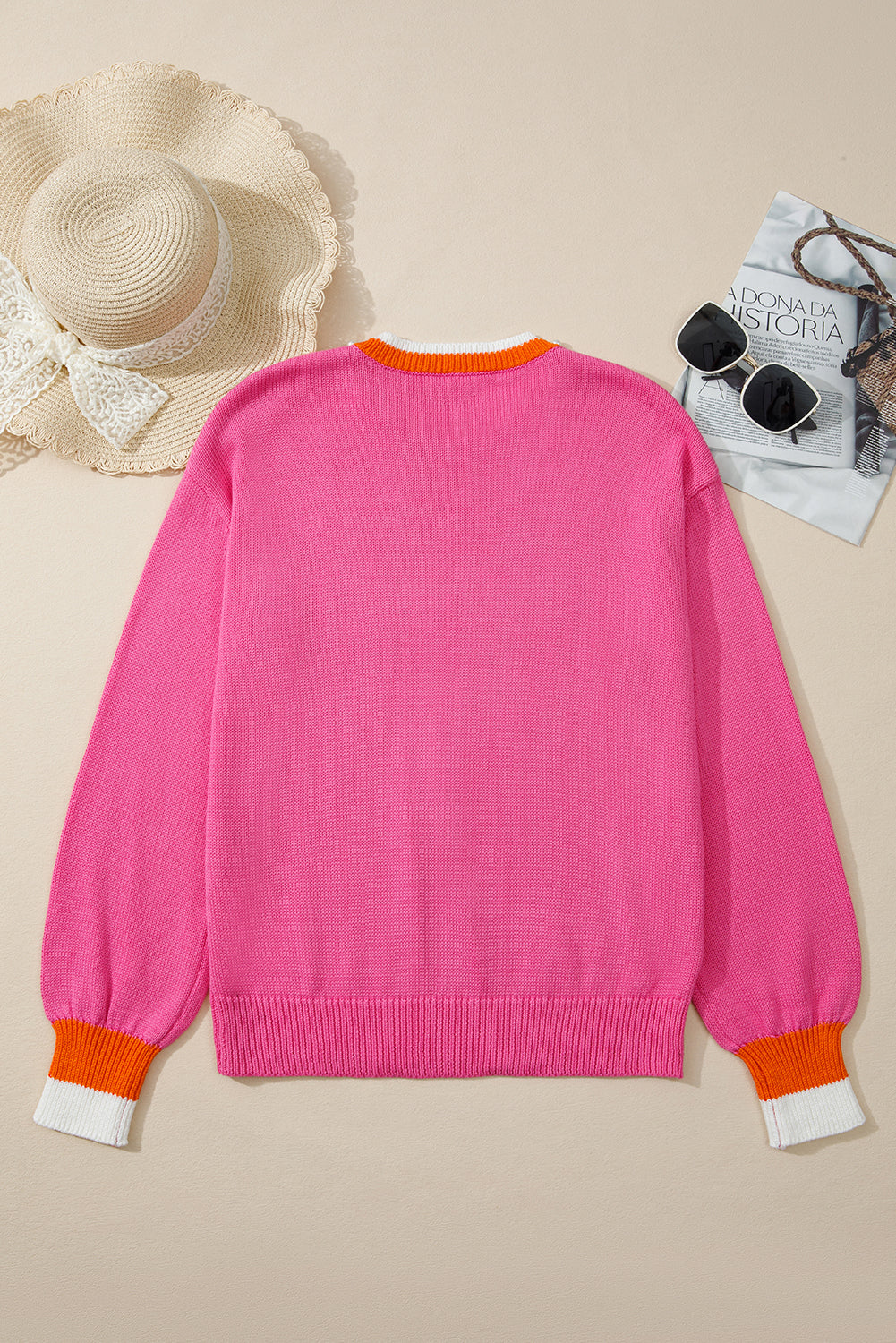 Sachet Pink Contrast Collar Pearl Decor Sweater 6bebcefa9309bb6c
