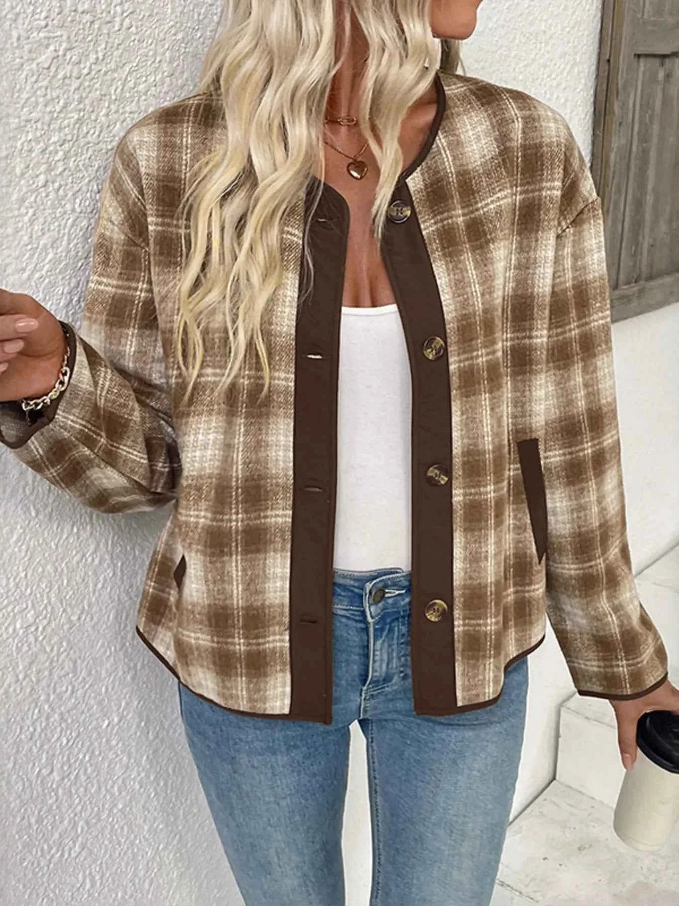 Plaid Long Sleeve Button-Up Jacket 6bf53e461fb24e77b5c85323c8e07040-Max-Origin