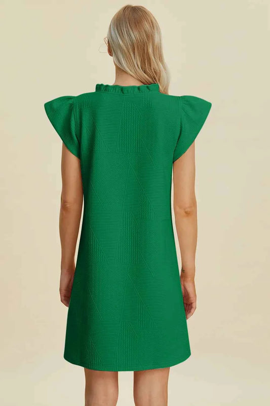 Double Take Full Size Ruffled V-Neck Cap Sleeve Dress 6bf9f8c0-9d9d-4bc4-957b-7a9ff3b97911-Max