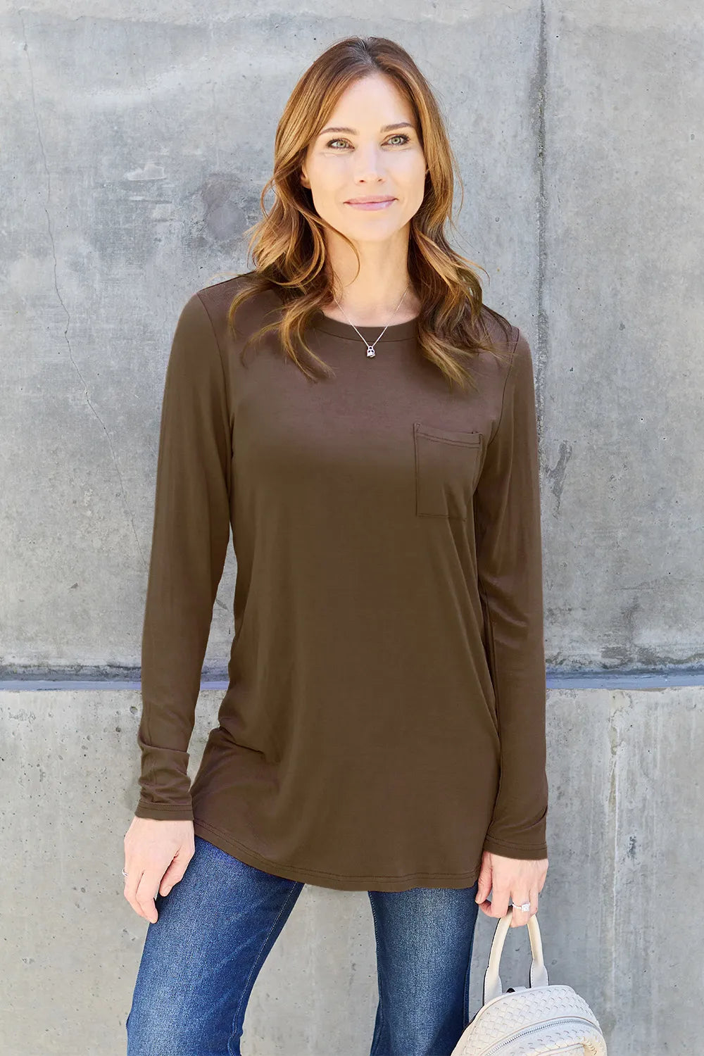 Basic Bae Full Size Round Neck Long Sleeve Top Chocolate 6bfb8476-8fdd-4300-92e6-111be221412e-Max