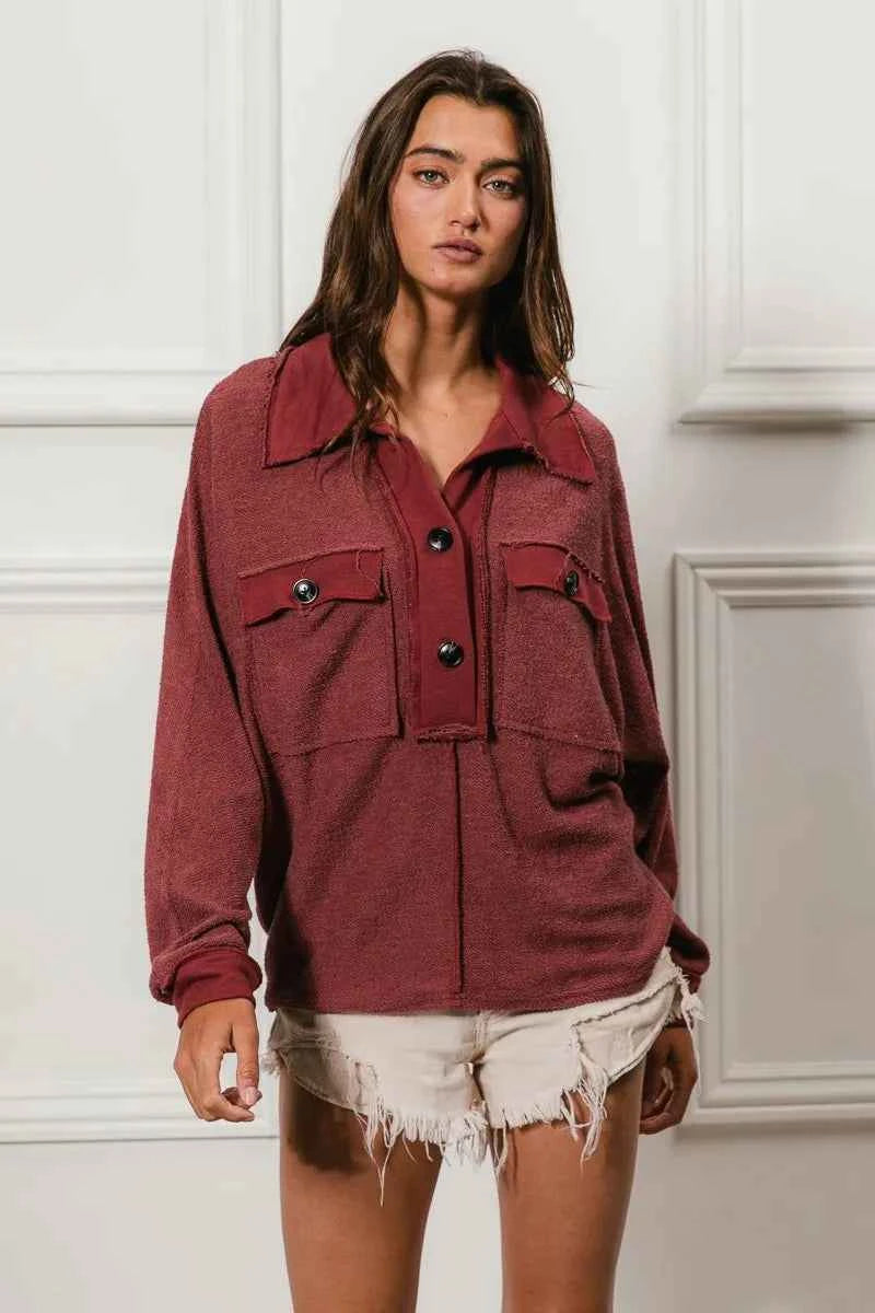 BiBi Cp French Terry Cut Edge Detail Collared Top 6c0326cbe2db4996a8034bfa05b54a52-Max-Origin