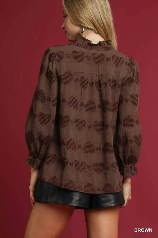 Heart Jacquard Ruffle Trim Shirt 6c047a33-8ea8-46d4-94a8-81a30a04f11d-Max-Origin