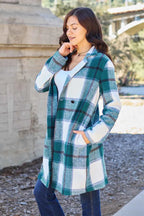 Double Take Full Size Plaid Button Up Lapel Collar Coat 6c0cc1dee48843e685f4d00883b23aee-Max