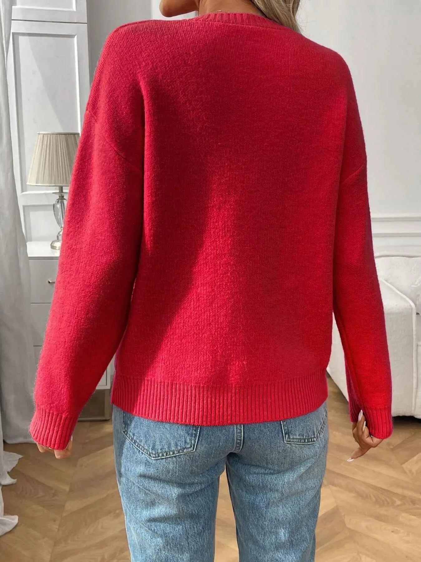 Bow Graphic Ribbed Hem Round Neck Sweater 6c0e270d3b92492590268df65b7348ad-Max-Origin