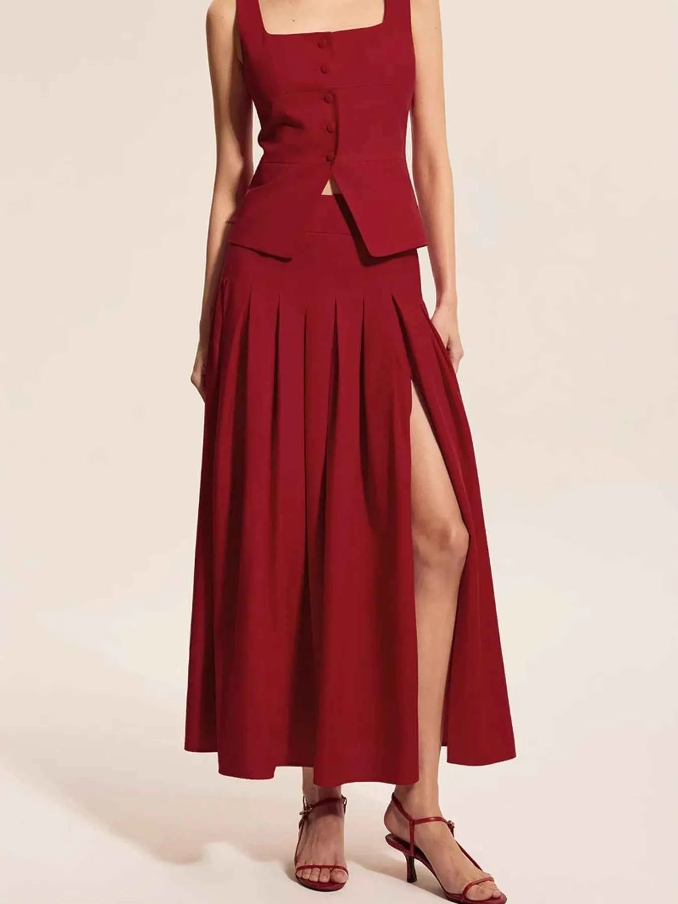Square Neck Tank and Pleated Slit Skirt Set 6c0e616edfd74c72a76115ed1cb681ed-Max-Origin