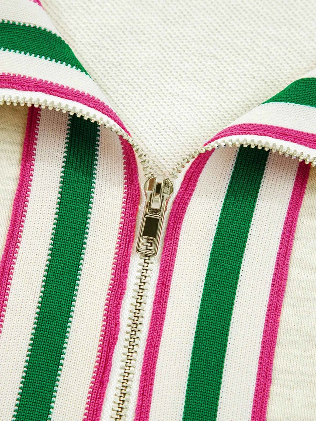 Contrast Striped Patchwork Zip Collar Sweatshirt 6c0e9c6dc6cb41ddacecf7500413273b-Max-Origin