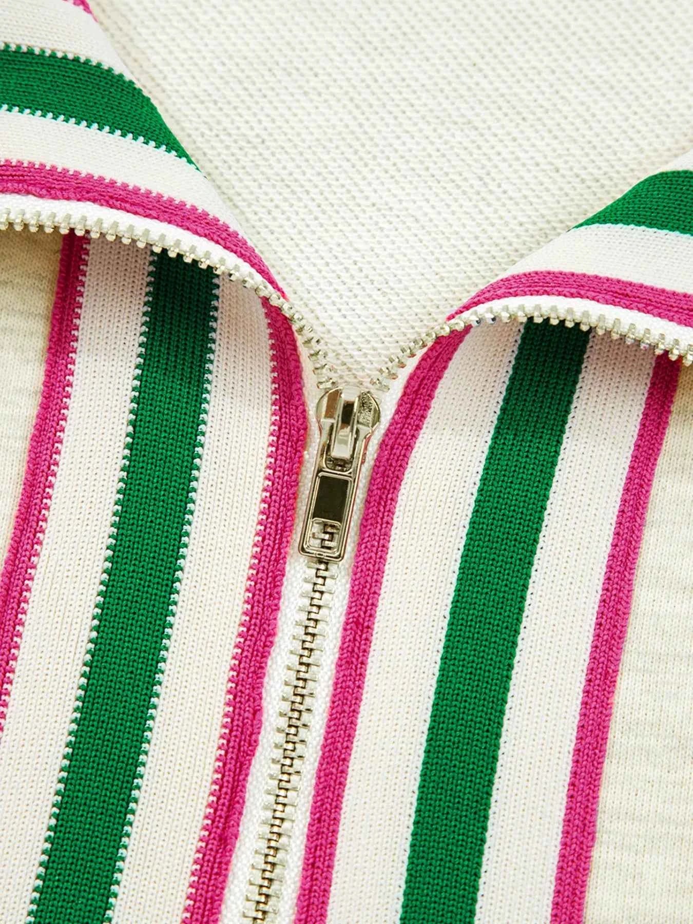 Contrast Striped Patchwork Zip Collar Sweatshirt 6c0e9c6dc6cb41ddacecf7500413273b-Max-Origin