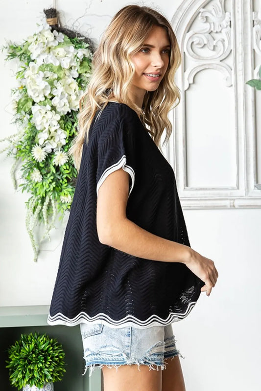 Full Size Contrast Wavy Crochet Drop Shoulder Knit Top 6c1149d0-139b-4e9d-b031-3fb82189a50e-Max