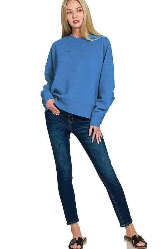 Zenana Ribbed Balloon Sleeve Sweatshirt 6c20114109014430b6f2cb59870bf343-Max-Origin