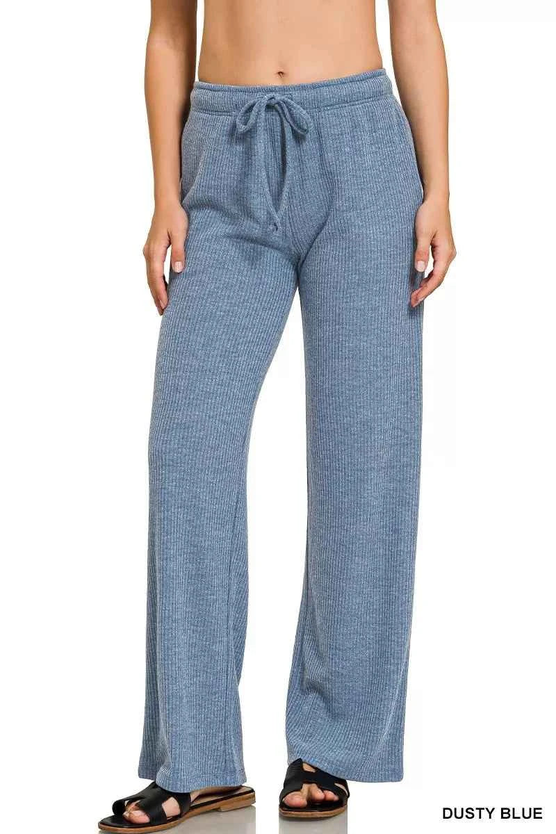Zenana Ribbed Drawstring Lounge Pants DUSTY BLUE 6c23f352827e48ea89b84e0718ff8cbc-Max-Origin