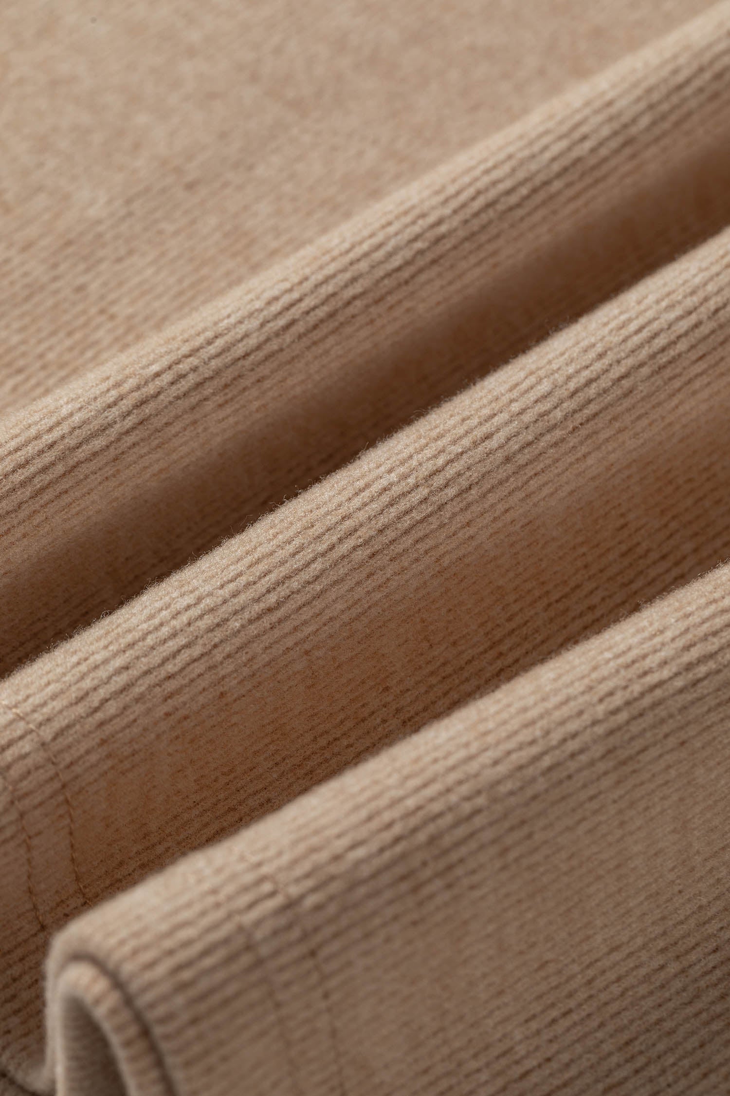 Light French Beige Solid Color Short Sleeve Ribbed Top Casual Pants 2pcs Set 6c27b75ca003c34d