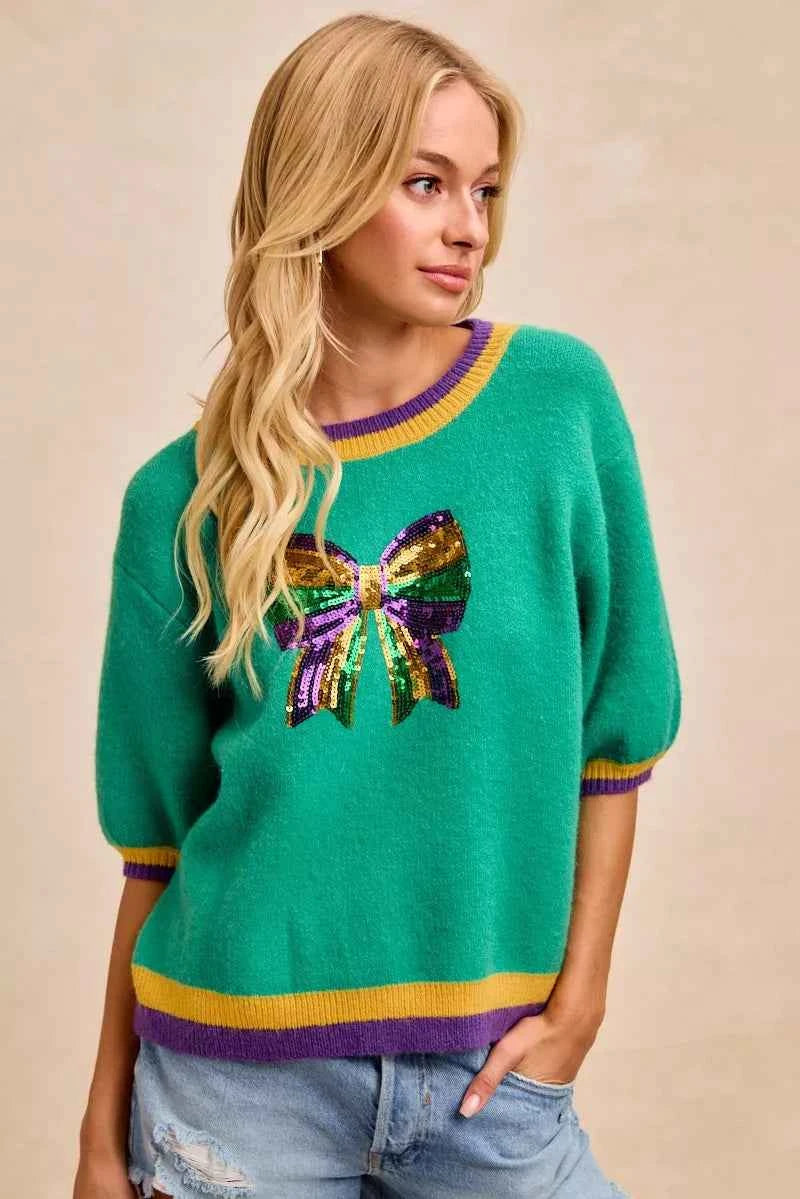 BiBi Mardi Gras Sequin Ribbon Patched Sweater 6c30ebe190bb4c90beaef47fc2d0f26c-Max-Origin