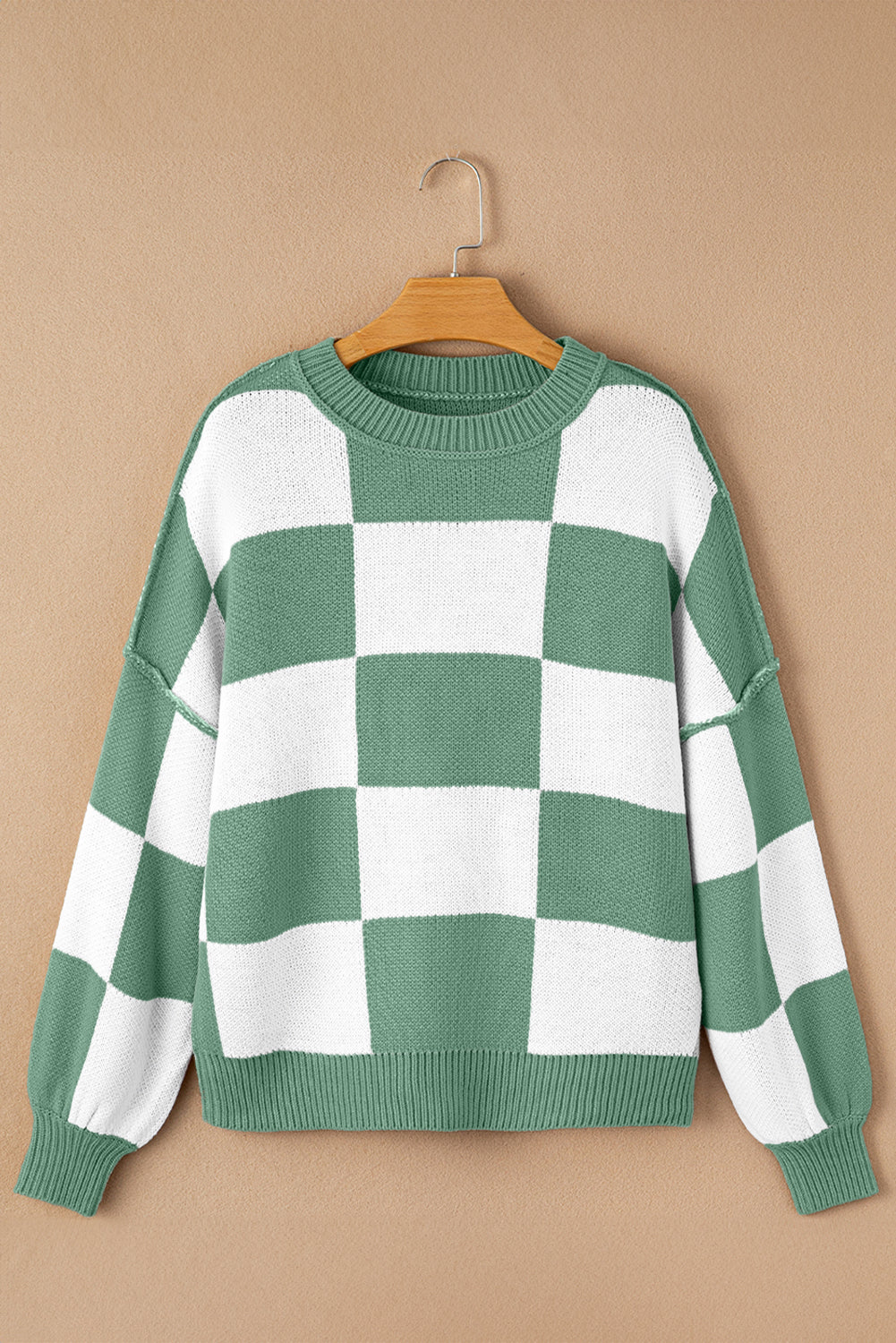 Orange & White Plaid Exposed Seam Bishop Sleeve Sweater 6c38c216679456c4