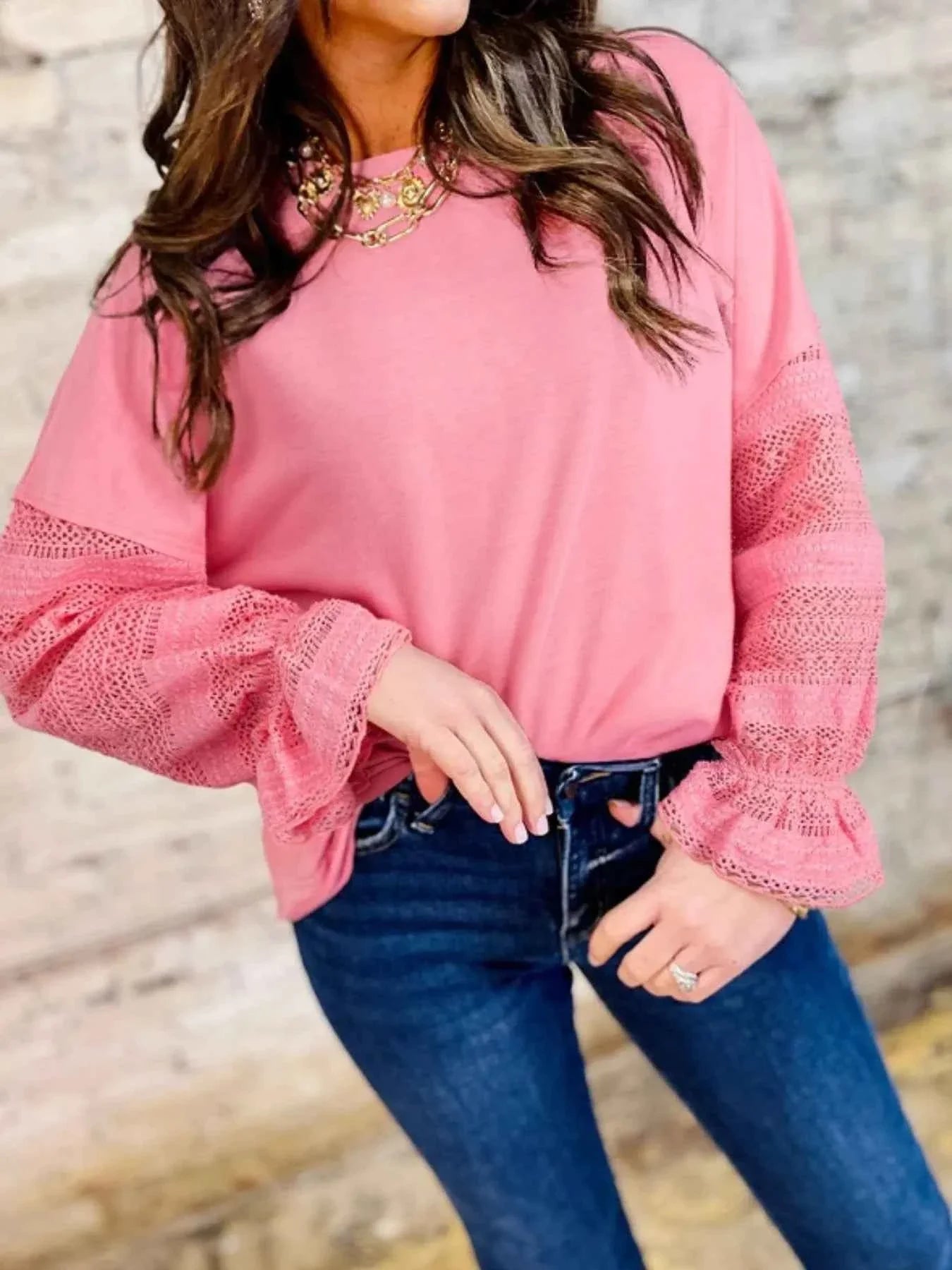 Lace Detail Flounce Sleeve Sweatshirt Dusty Pink 6c3e8acd-d042-4186-8eb7-fe5dadb24f64-Max-Origin