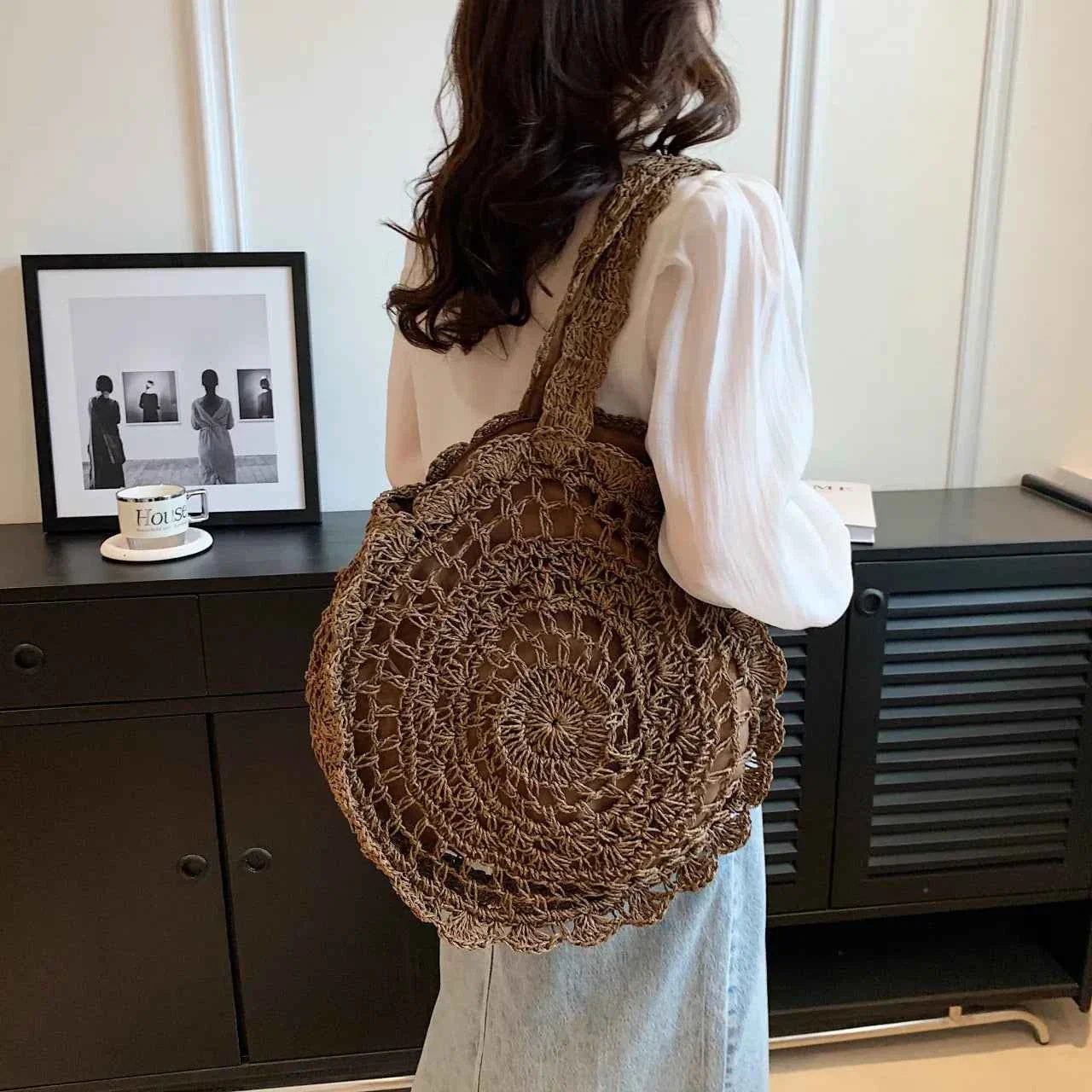 Woven Straw Shoulder Bag Coffee onesize 6c43c4e9425e427eaa8252fde7db2a7d-Max-Origin