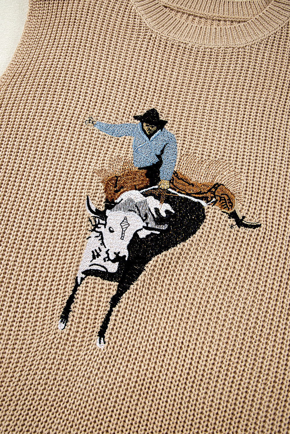 Black Western Cowboy Embroidery Round Neck Sleeveless Sweater 6c4ac05cc2652a68