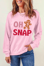 Pink Christmas OH SNAP Gingerbread Man Heat Transfer Printing Graphic Sweatshirt 6c613ca5329ebb6e