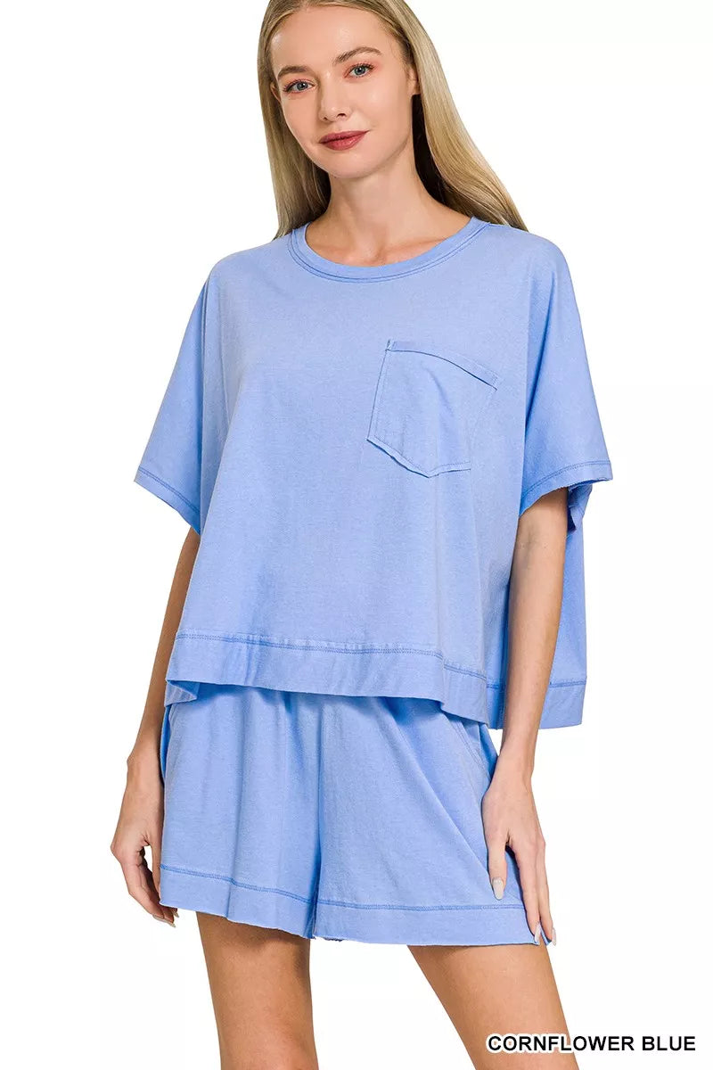 Zenana Exposed Seam Boxy Top & Shorts Set CORNFLOWER BLUE 6c69af2f8e0f4bb2a7a39bb6def8b0b2-Max-Origin